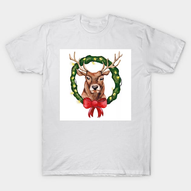 Watercolor - Christmas reindeer T-Shirt by Karoのkyuuto